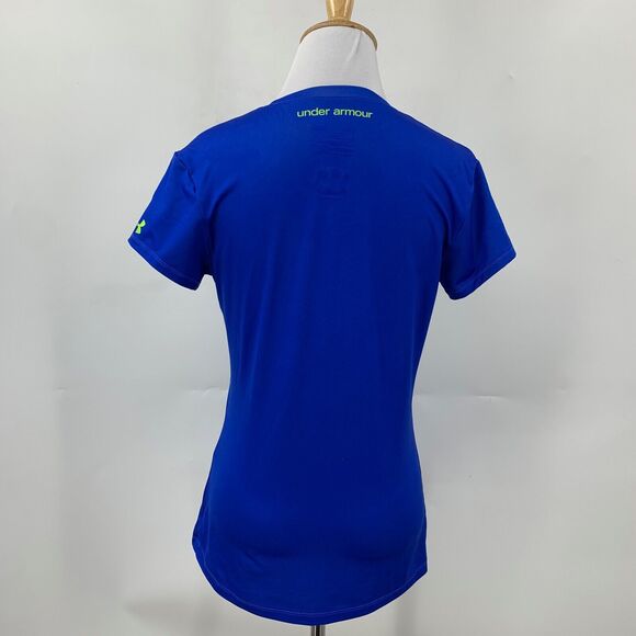Under Armour T Shirt Women S Small Surf Blue Fitted Batman Logo Heatgear Wicking - Picture 3 of 12